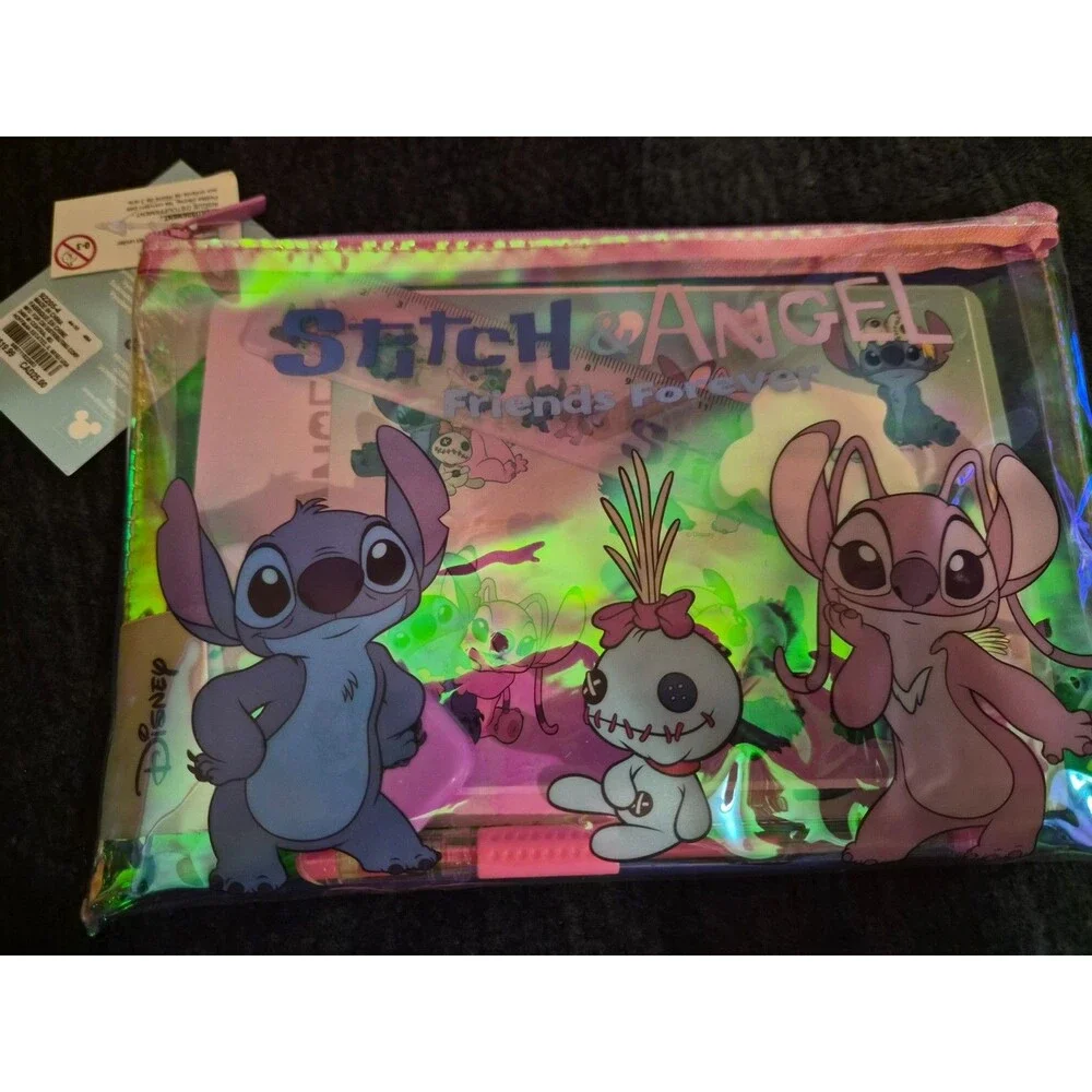 DISNEY LILO AND STITCH Cosmetic School Bag Pouch Translucent w/ Supplies NEW